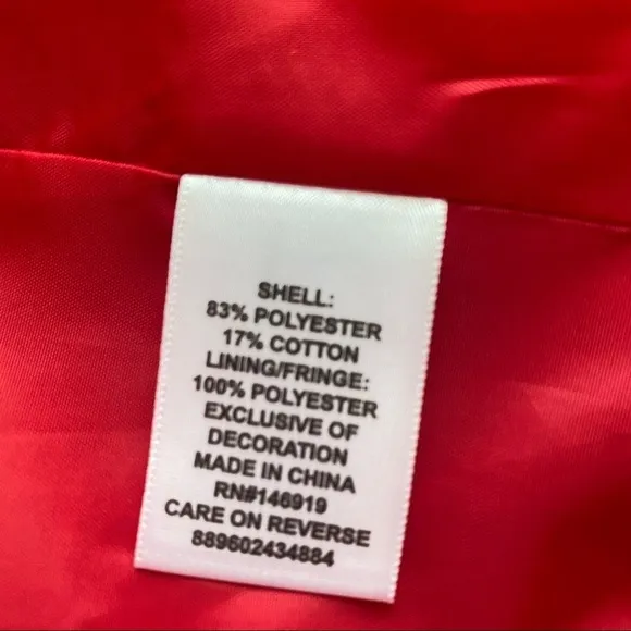 ELLE Red and White  Fringed Tweed Jacket Blazer Sz L.