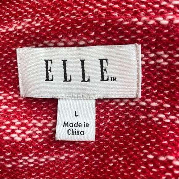 ELLE Red and White  Fringed Tweed Jacket Blazer Sz L.