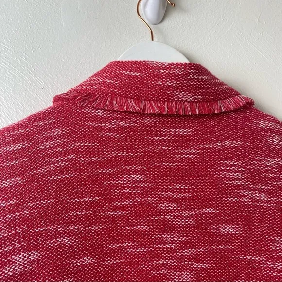 ELLE Red and White  Fringed Tweed Jacket Blazer Sz L.