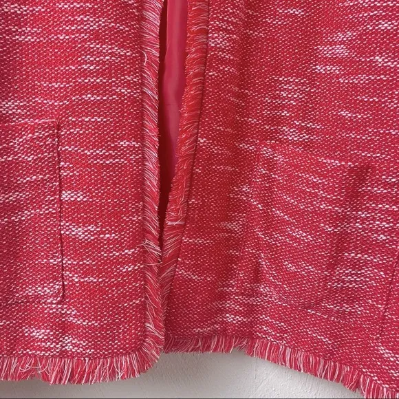 ELLE Red and White  Fringed Tweed Jacket Blazer Sz L.