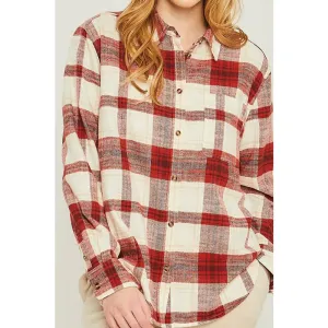 Embrace It All Button Down Plaid Top - Red