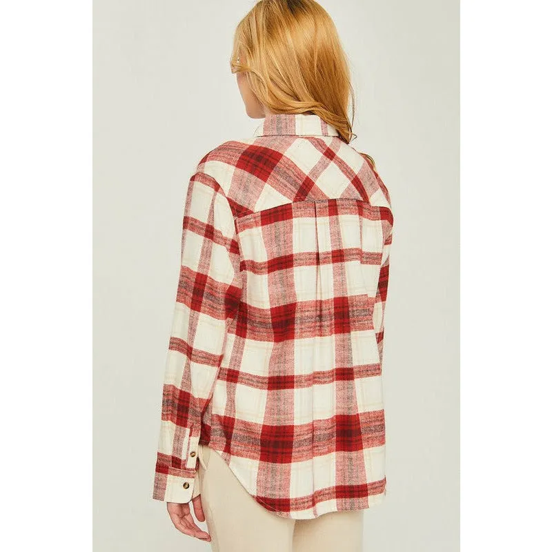 Embrace It All Button Down Plaid Top - Red