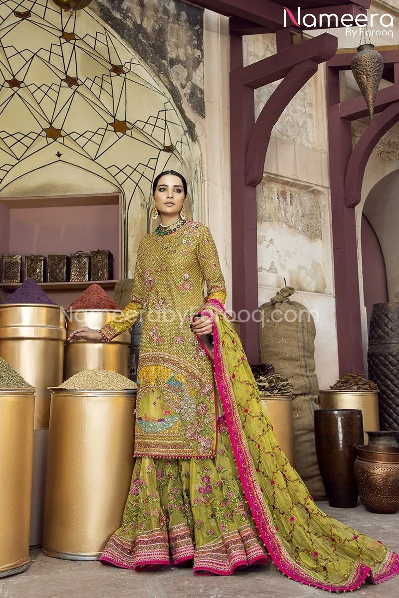 Embroidered Shirt with Bridal Gharara Online #BS166