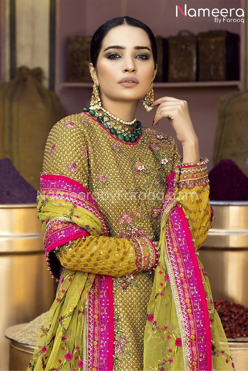 Embroidered Shirt with Bridal Gharara Online #BS166