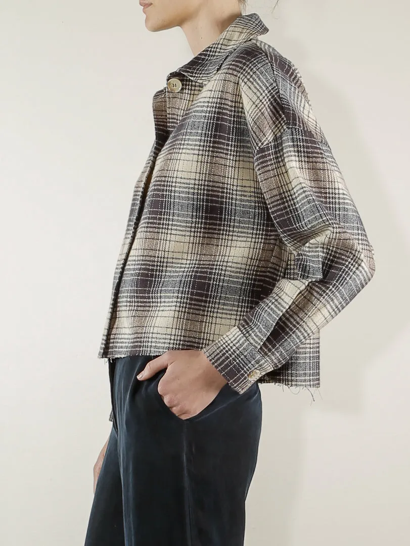 Esme Crop Shirt in Plaid - Night/Oat