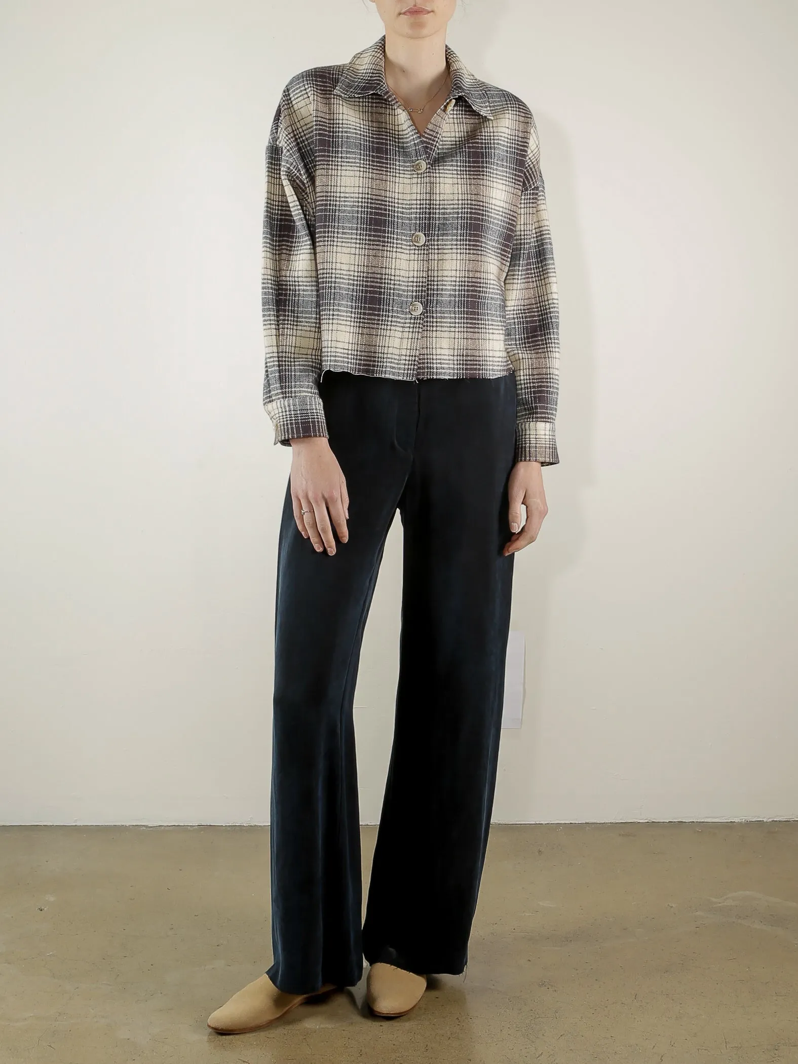 Esme Crop Shirt in Plaid - Night/Oat