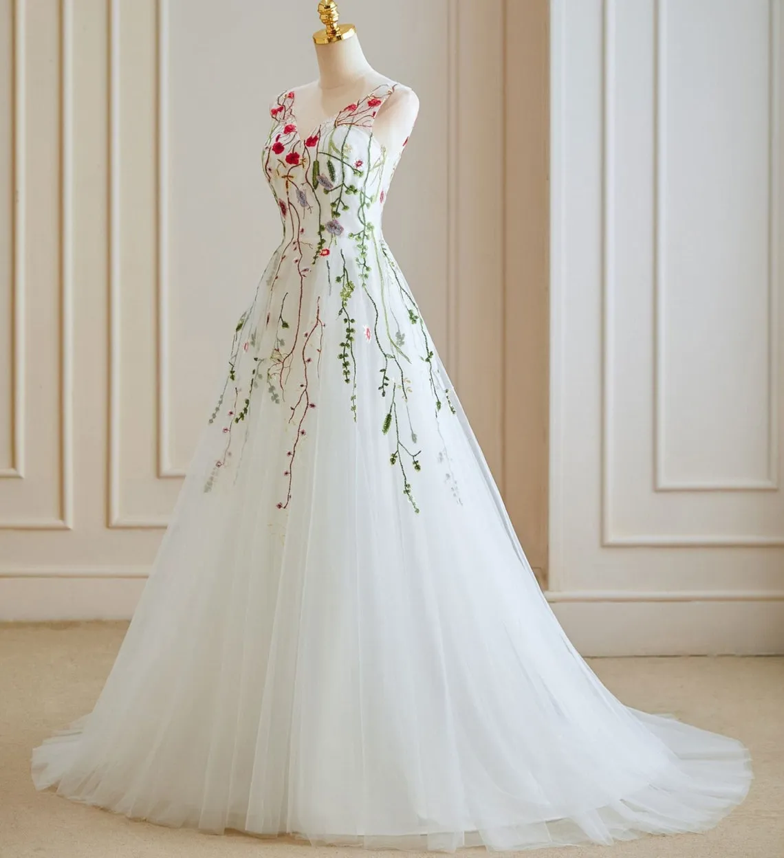Ethereal Wedding Dress with Colored Embroideries ET3033