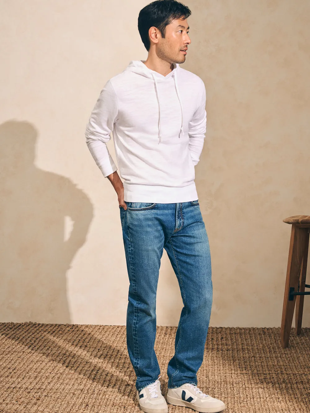 Faherty Sunwashed Slub Hoodie - White