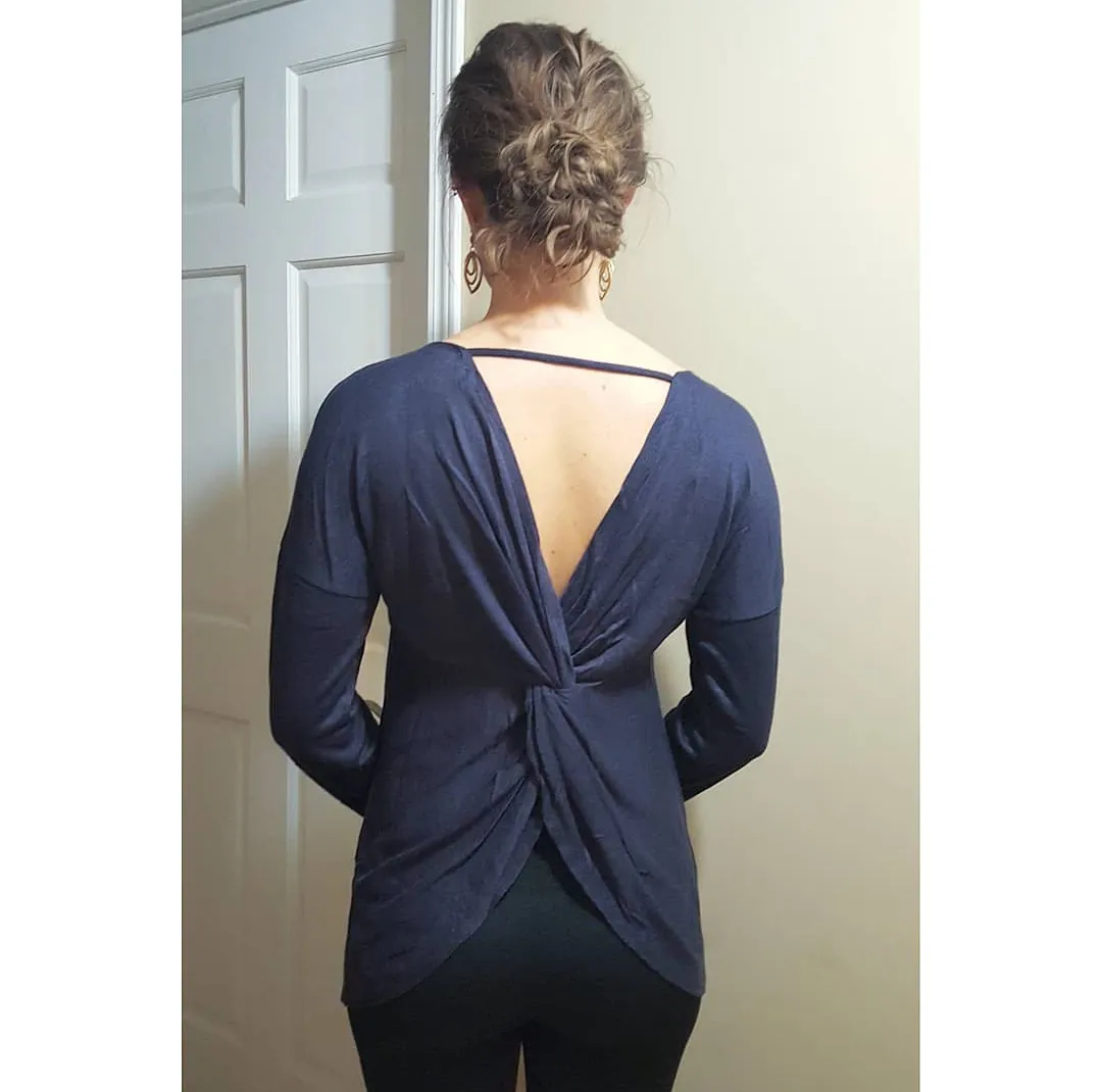 Faux Cashmere Long Sleeve Back Twist Sweater Top