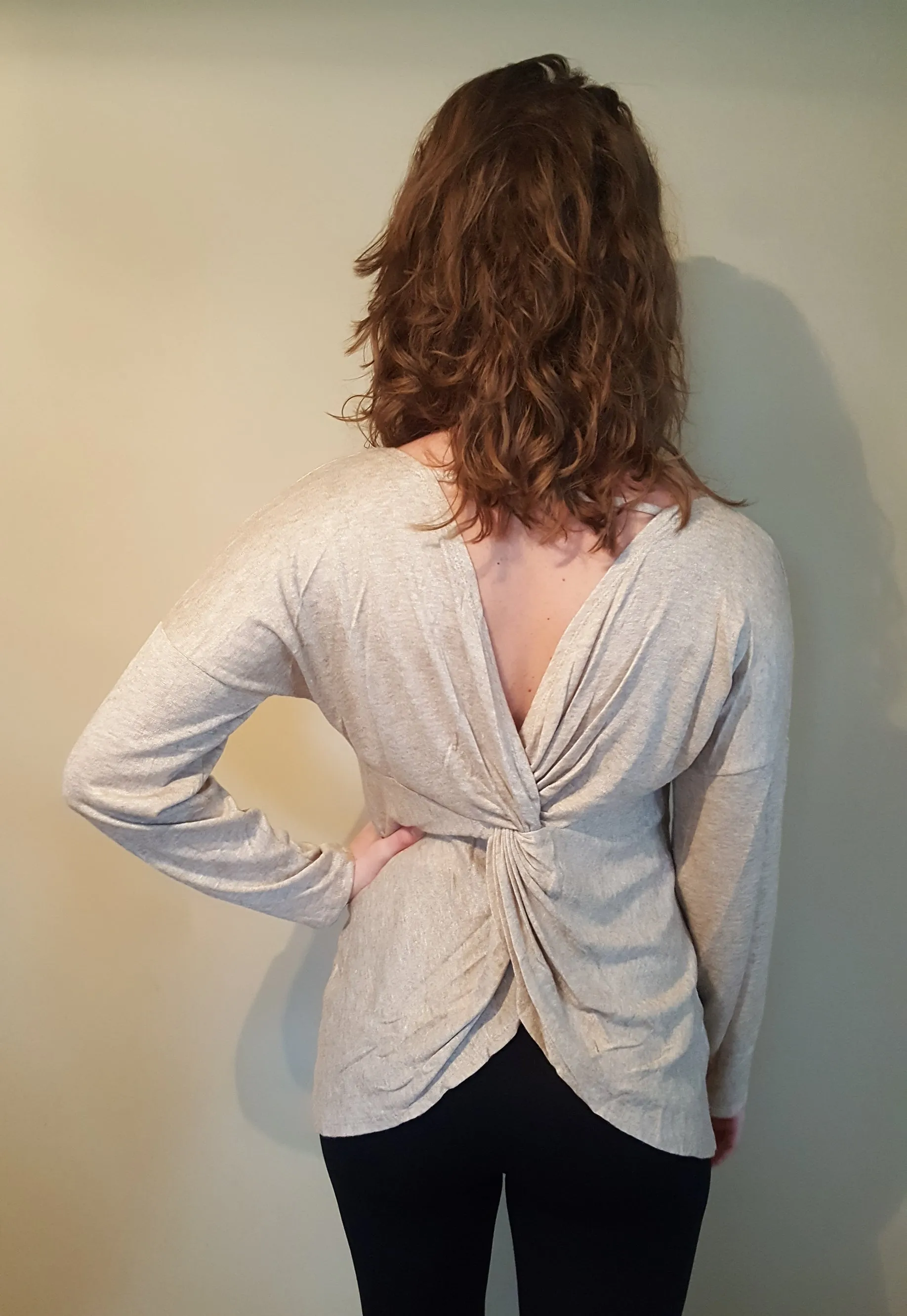 Faux Cashmere Long Sleeve Back Twist Sweater Top