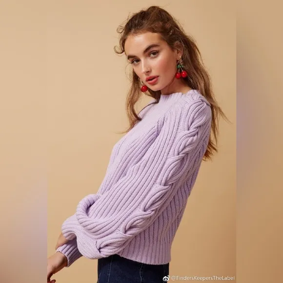 Finders Keepers Linear Cable Rib Cotton Knit Oversized Pull on Sweater Size M