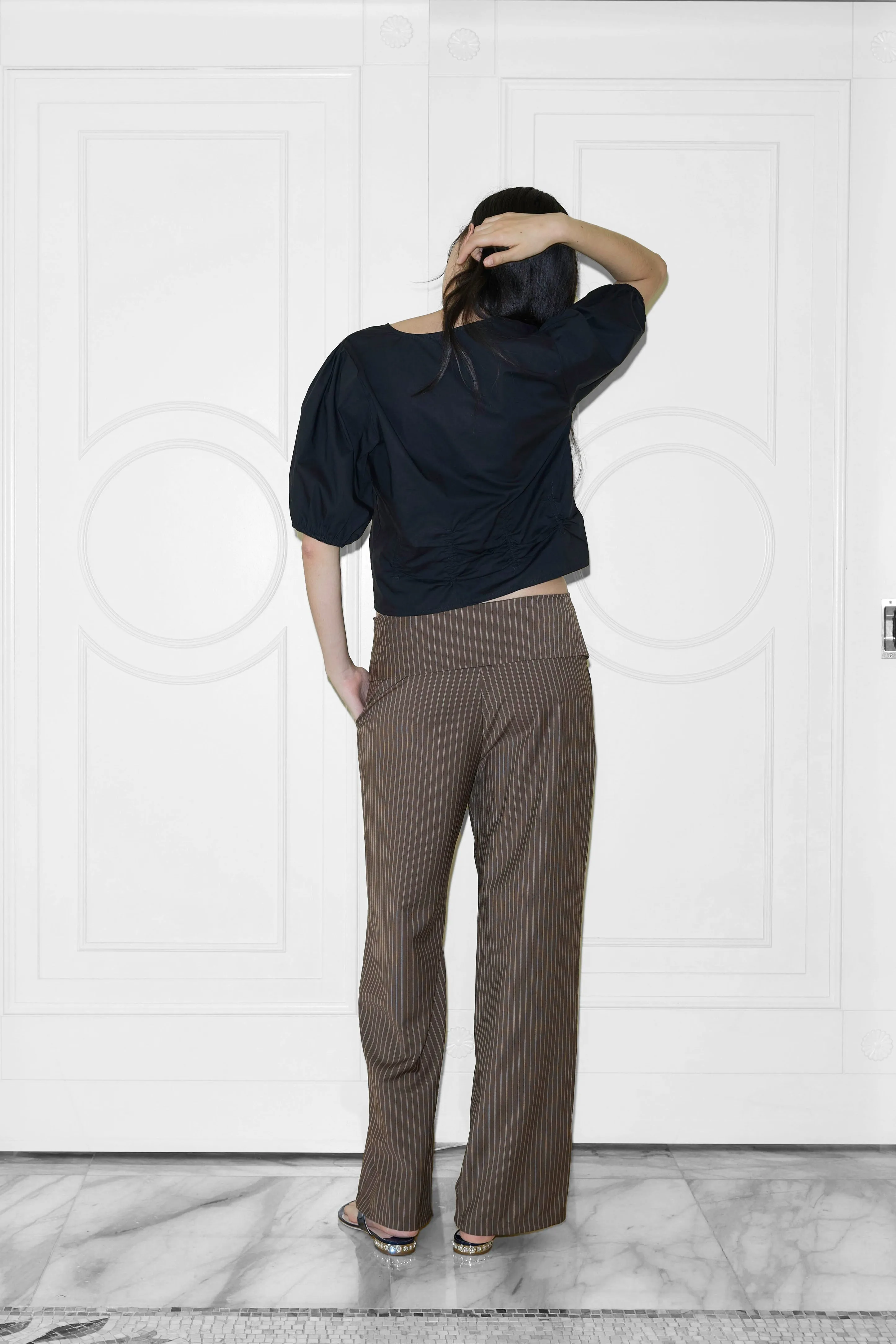 Folded Wool Pant in Sable Stripe
