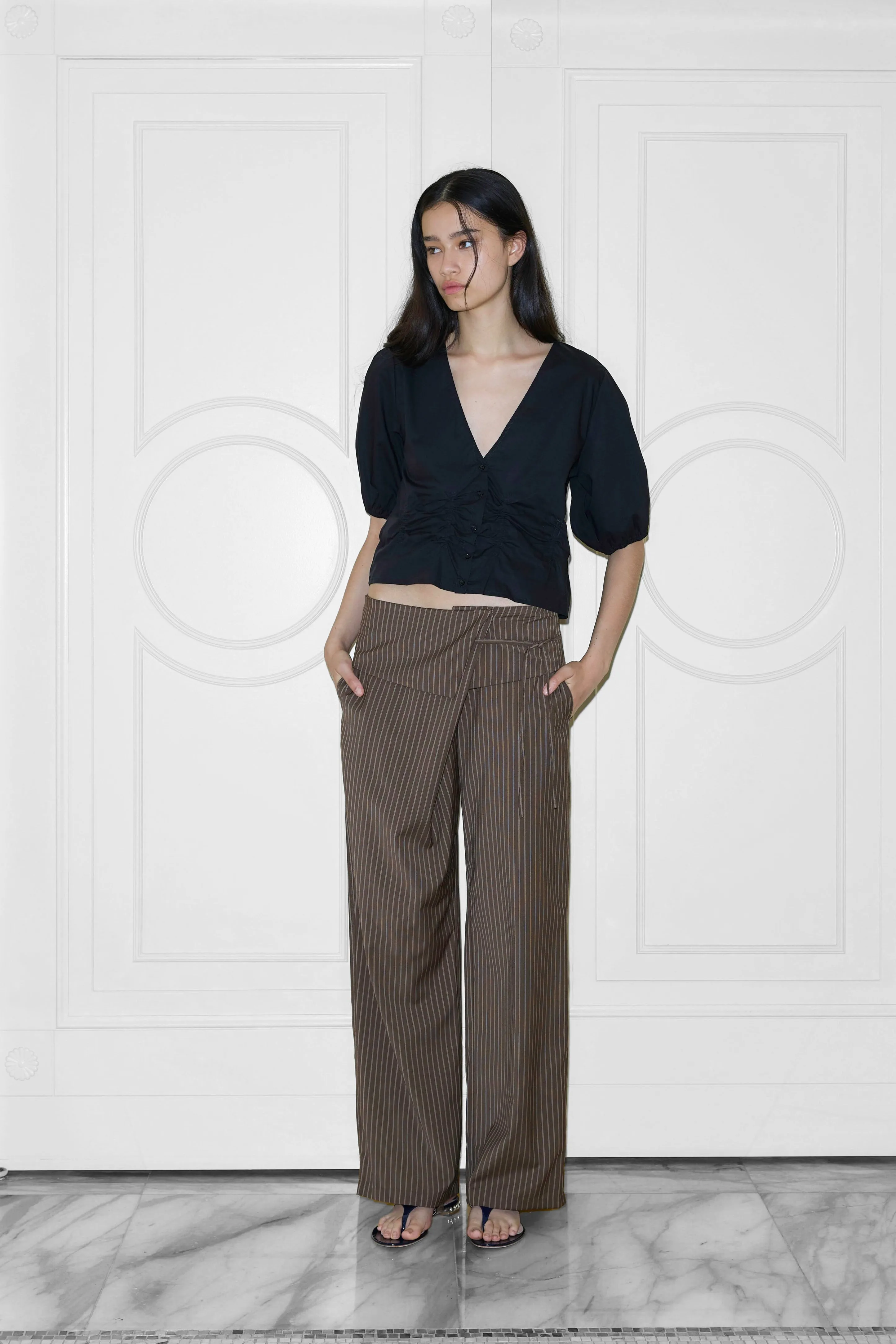 Folded Wool Pant in Sable Stripe