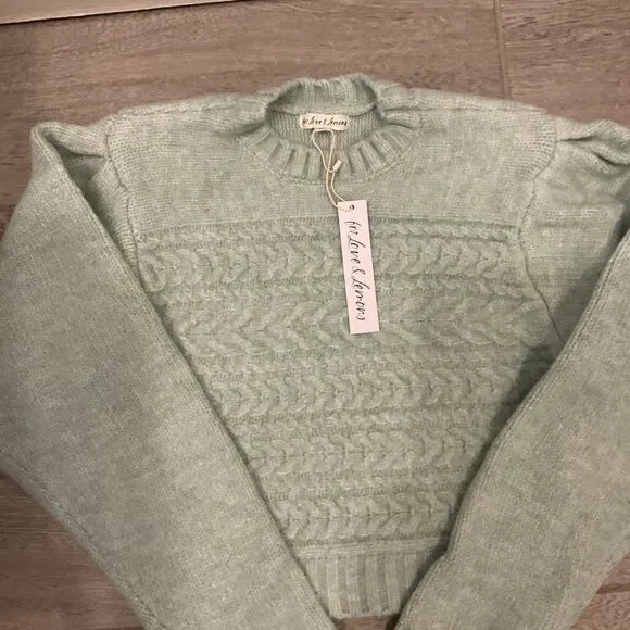 For Love &amp; Lemons Dominique Shoulder Pad Sweater Size XS Green