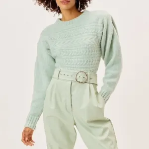 For Love &amp; Lemons Dominique Shoulder Pad Sweater Size XS Green