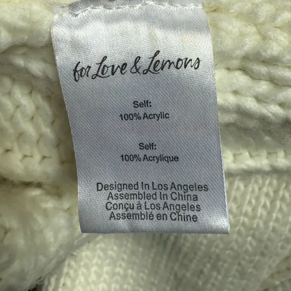 For Love &amp; Lemons Jules Sweater Cable Knit Cream Mock Neck Mini Short Dress XS