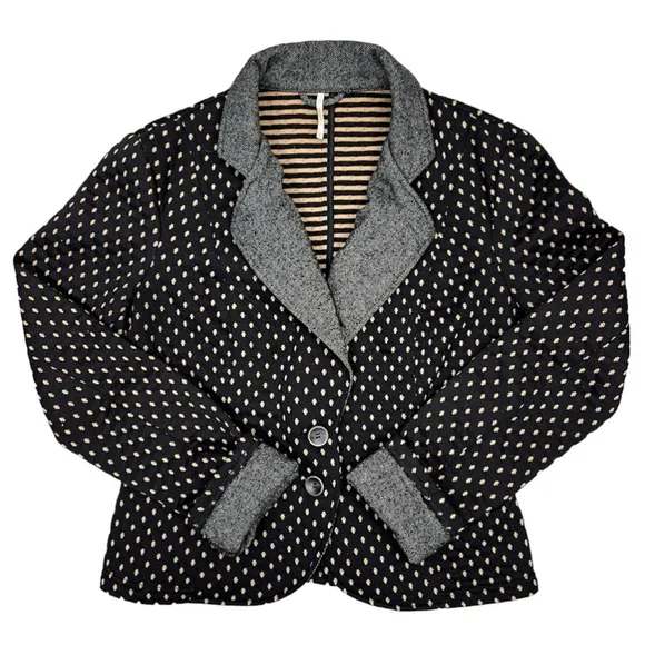 Free People black tan quilted cropped stretch blazer S