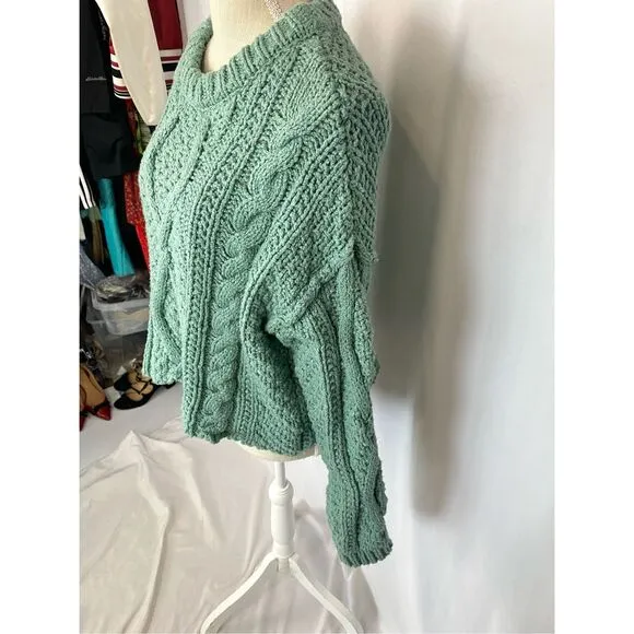 Free People Cutting Edge Chunky Cable Knit Sweater: White Spruce Women’s L Boxy