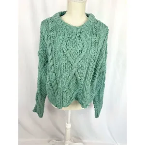 Free People Cutting Edge Chunky Cable Knit Sweater: White Spruce Women’s L Boxy