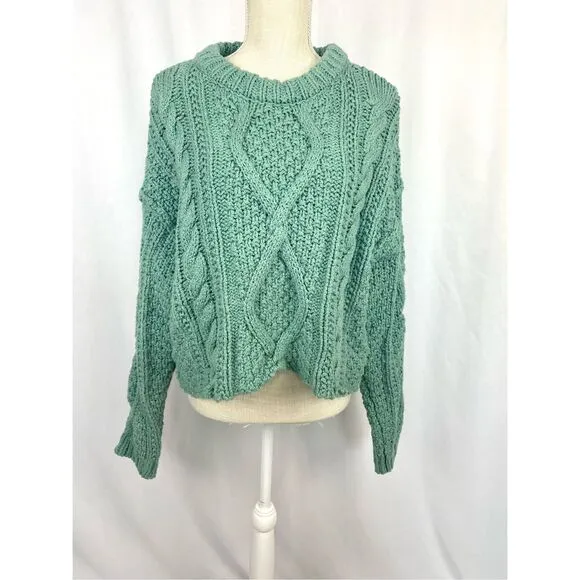 Free People Cutting Edge Chunky Cable Knit Sweater: White Spruce Women’s L Boxy