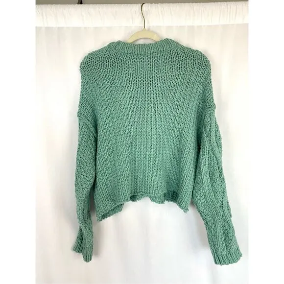Free People Cutting Edge Chunky Cable Knit Sweater: White Spruce Women’s L Boxy