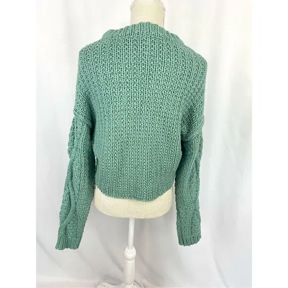 Free People Cutting Edge Chunky Cable Knit Sweater: White Spruce Women’s L Boxy