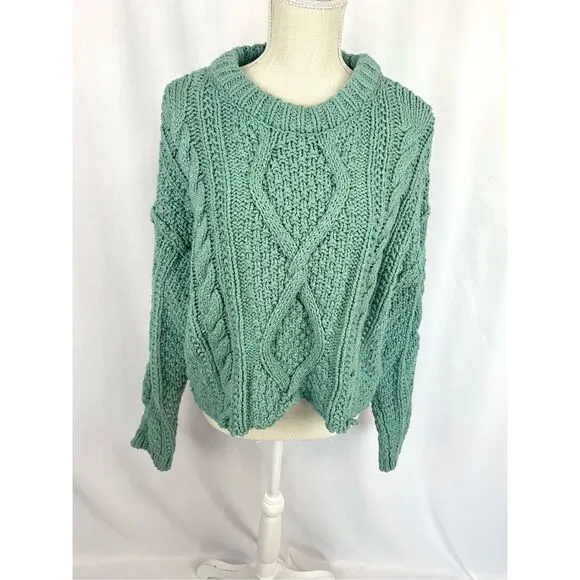 Free People Cutting Edge Chunky Cable Knit Sweater: White Spruce Women’s L Boxy