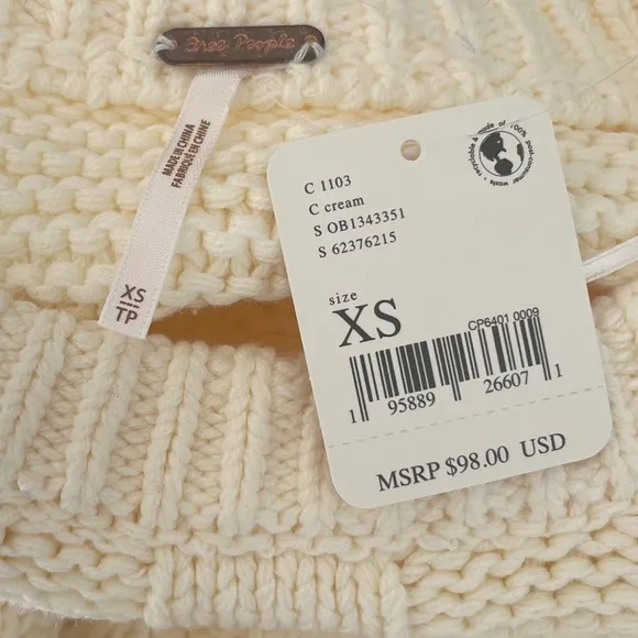 FREE PEOPLE Dream Cable-Knit Sweater, Cream, Size X-Small - NWT