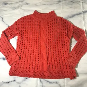 Free People Orange Cable Knit Turtleneck Sweater