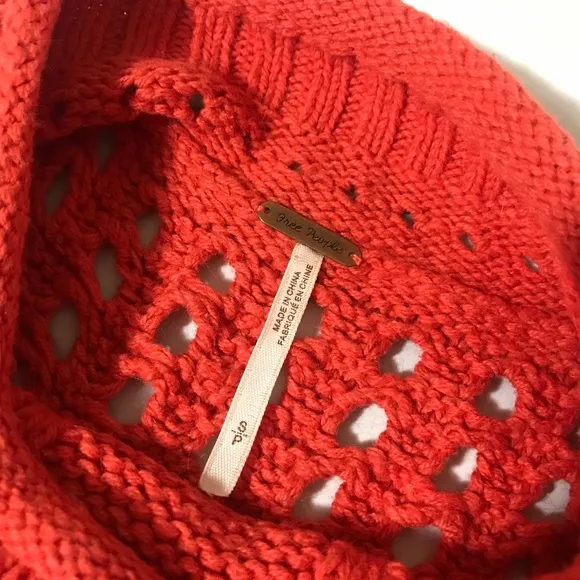 Free People Orange Cable Knit Turtleneck Sweater