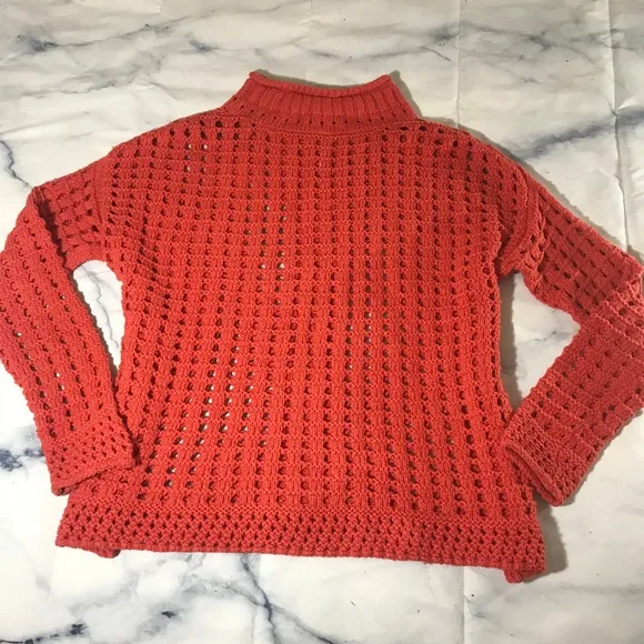 Free People Orange Cable Knit Turtleneck Sweater