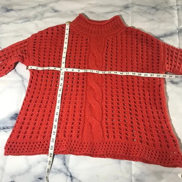 Free People Orange Cable Knit Turtleneck Sweater