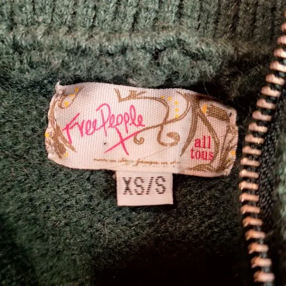 Free people oversized quarter zip cable knit sweater bolero shrug crop green