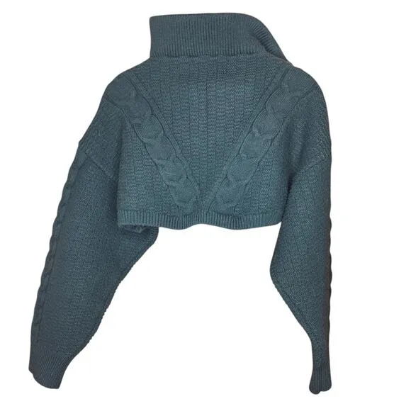 Free people oversized quarter zip cable knit sweater bolero shrug crop green