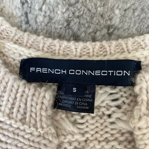 French Connection Long Sweater Cable Vest Faux Fur Trim/Hem Size S