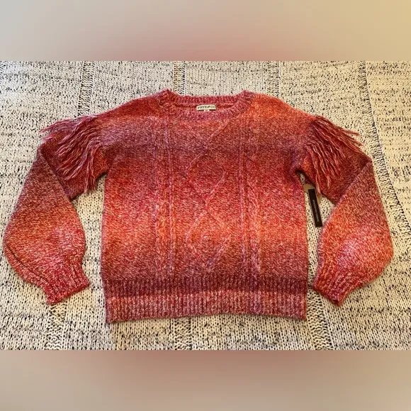 Frye &amp; Co. Women’s Sueded Rosewood Fringe Pullover Pink Sweater Size XS NWT