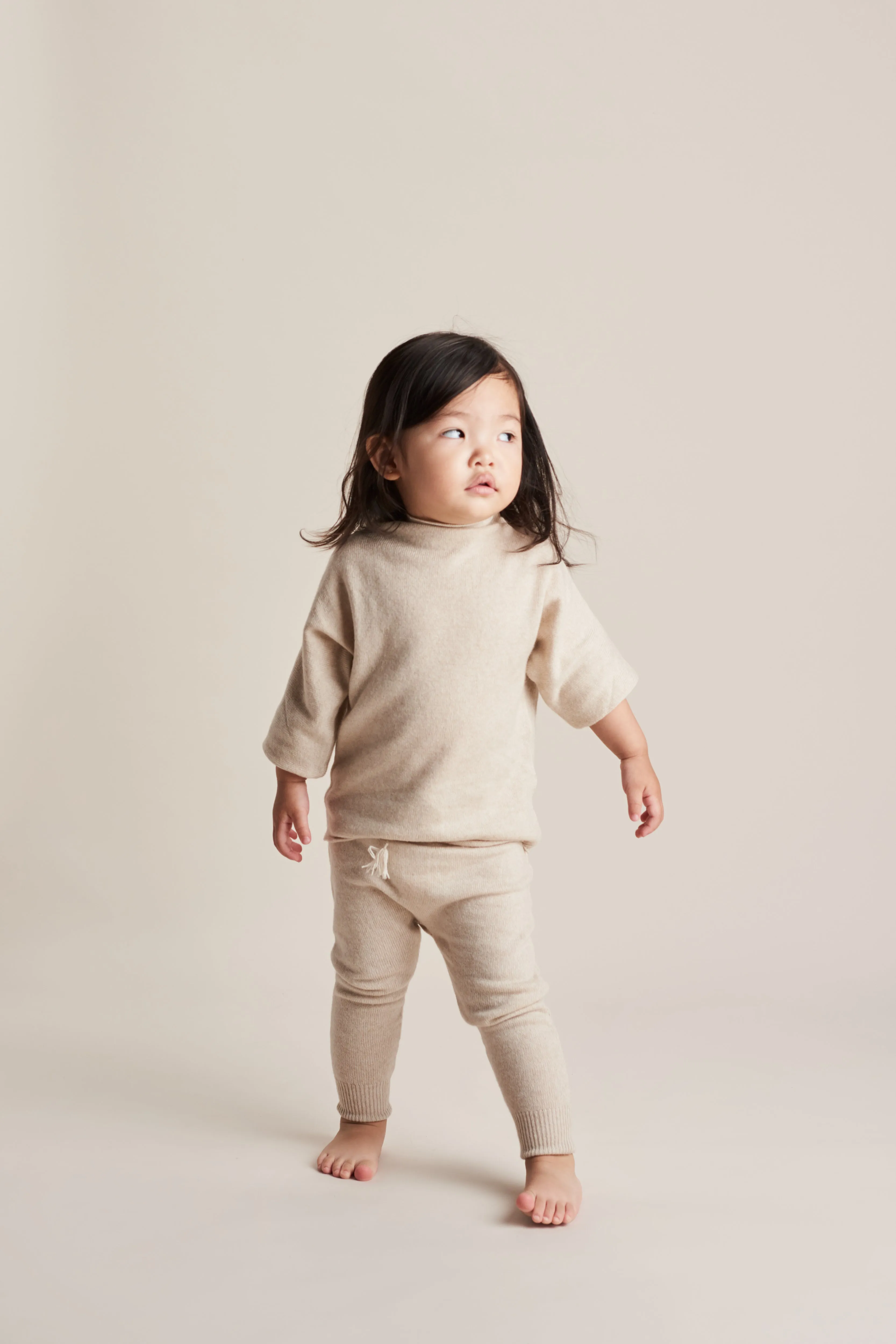 Funnel Sweater & Footless Leggings Set - Oatmeal Marl