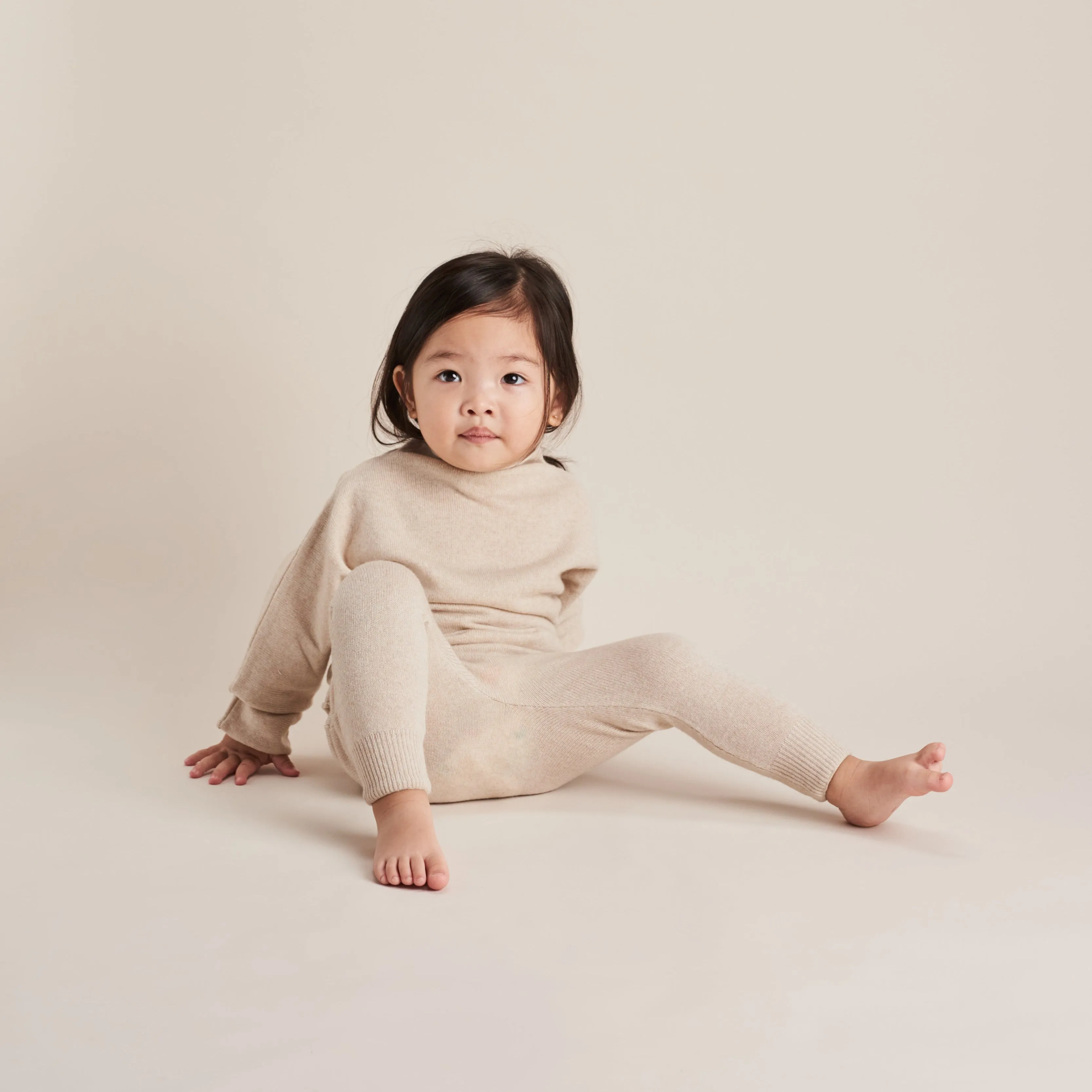 Funnel Sweater & Footless Leggings Set - Oatmeal Marl