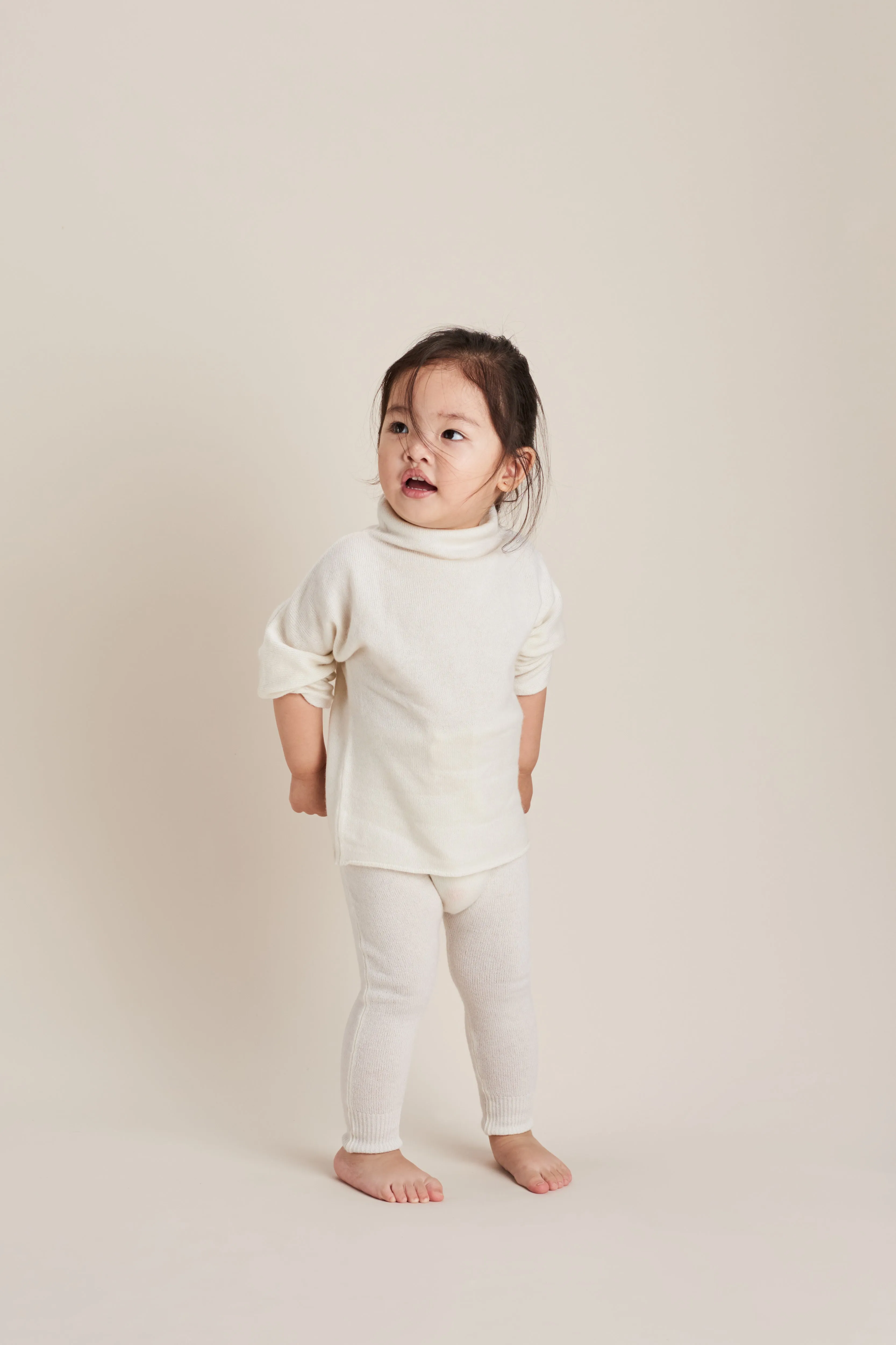 Funnel Sweater & Footless Leggings Set - Snow White