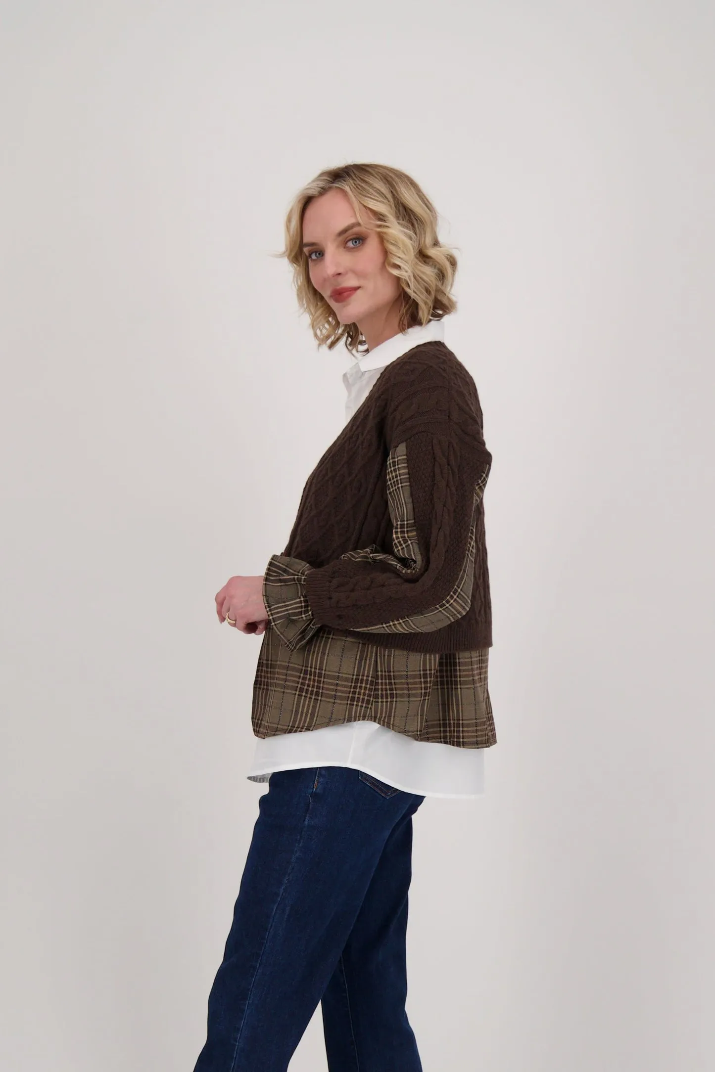 Gabby Isabella Shirt With Cable Knit Cardigan Topper, Style #524718