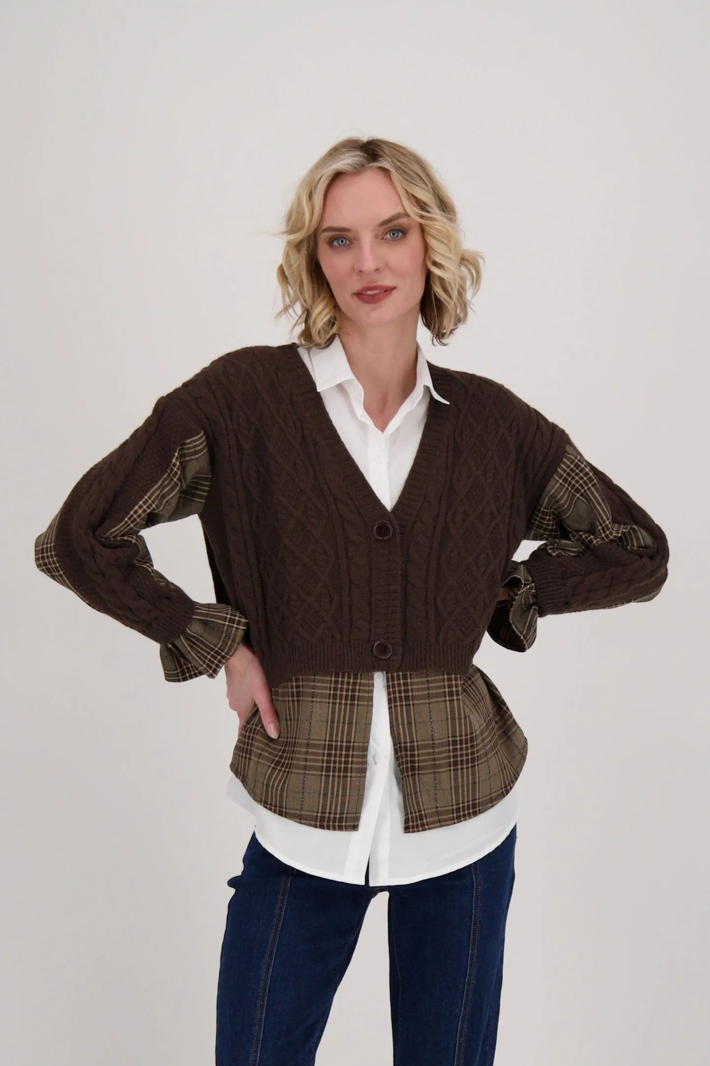 Gabby Isabella Shirt With Cable Knit Cardigan Topper, Style #524718