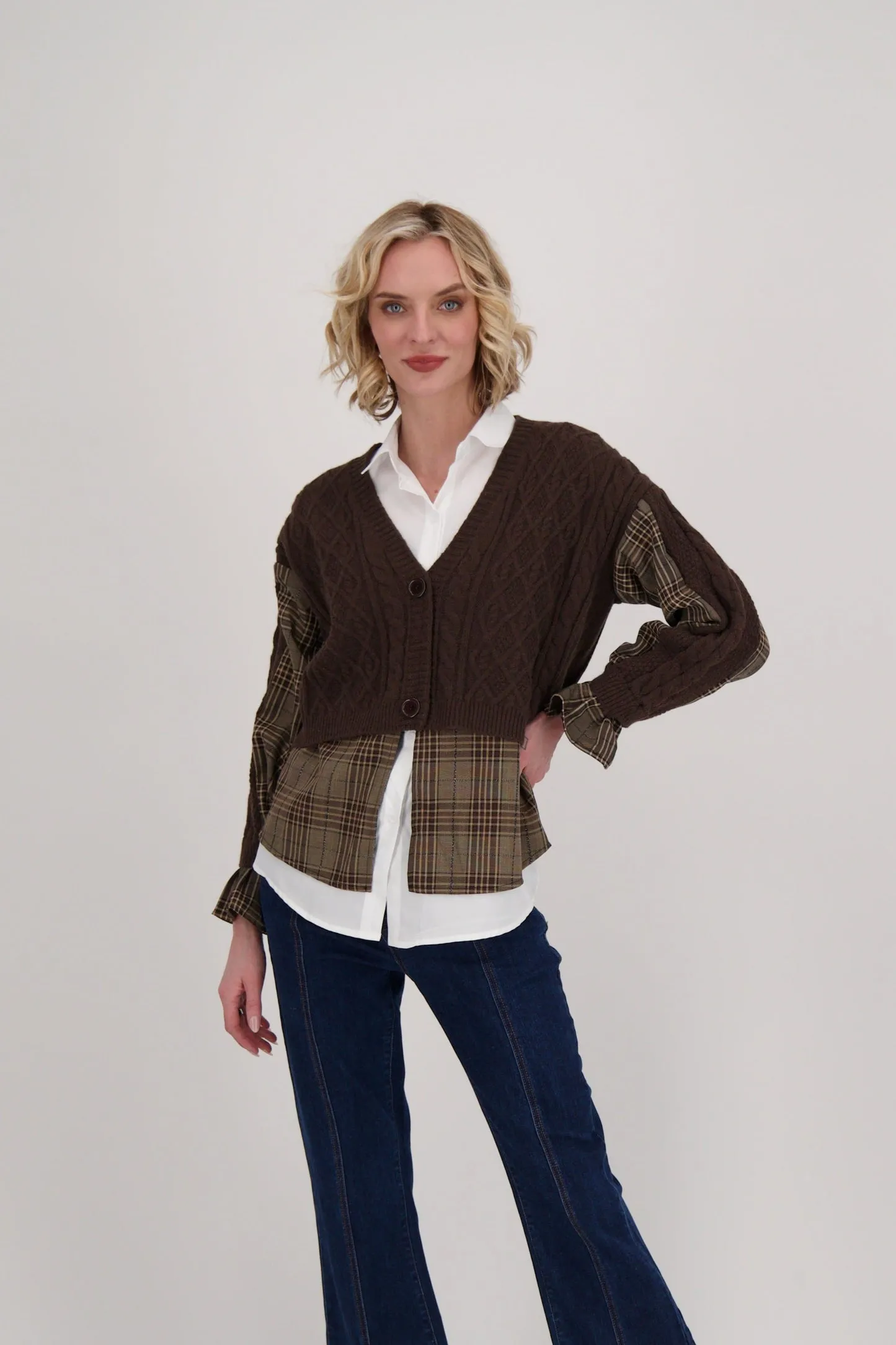 Gabby Isabella Shirt With Cable Knit Cardigan Topper, Style #524718