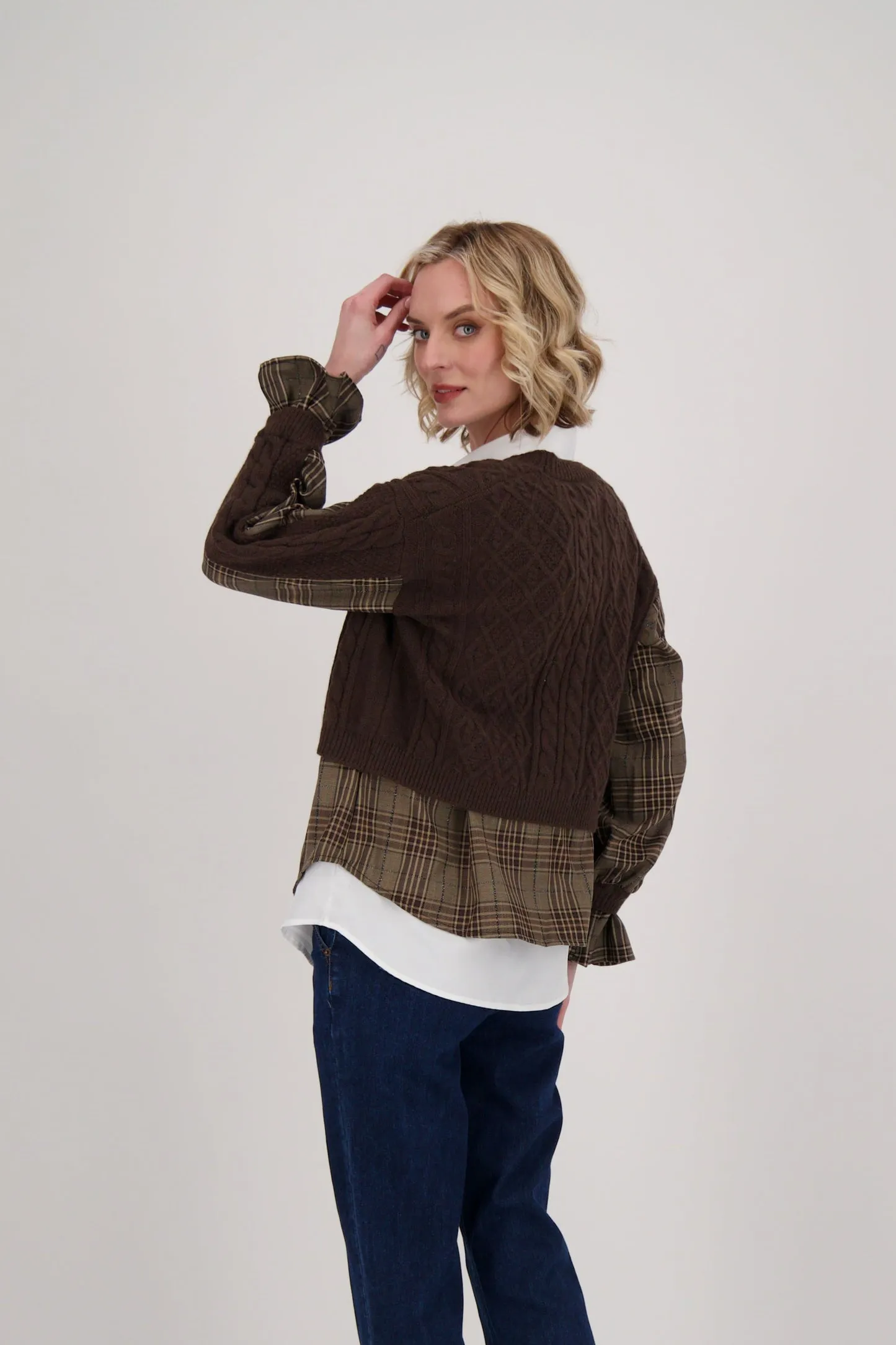 Gabby Isabella Shirt With Cable Knit Cardigan Topper, Style #524718