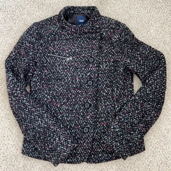 GAP Cropped Violet &amp; Black Tweed Coat, XS