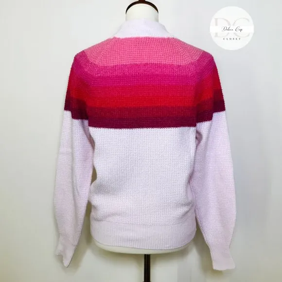 GAP Pink Combo Cable Knit Mock Neck Pullover Sweater Women Size XS Long Sleeve