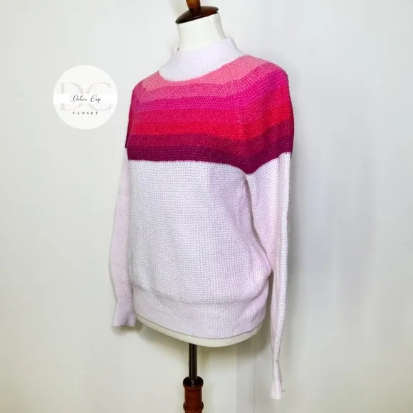 GAP Pink Combo Cable Knit Mock Neck Pullover Sweater Women Size XS Long Sleeve