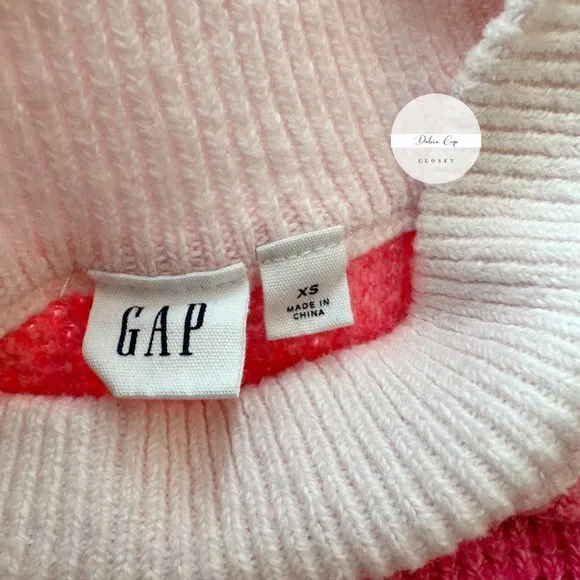 GAP Pink Combo Cable Knit Mock Neck Pullover Sweater Women Size XS Long Sleeve