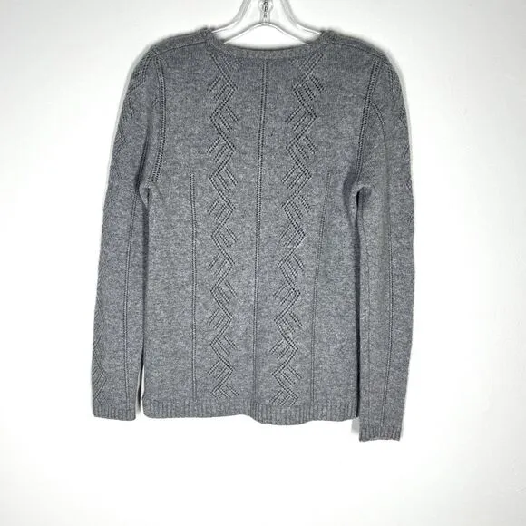 Garnet Hill Sz M Cashmere Pointelle Detail Pullover Sweater Gray