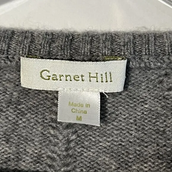 Garnet Hill Sz M Cashmere Pointelle Detail Pullover Sweater Gray