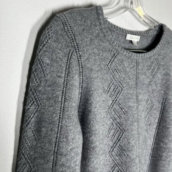 Garnet Hill Sz M Cashmere Pointelle Detail Pullover Sweater Gray